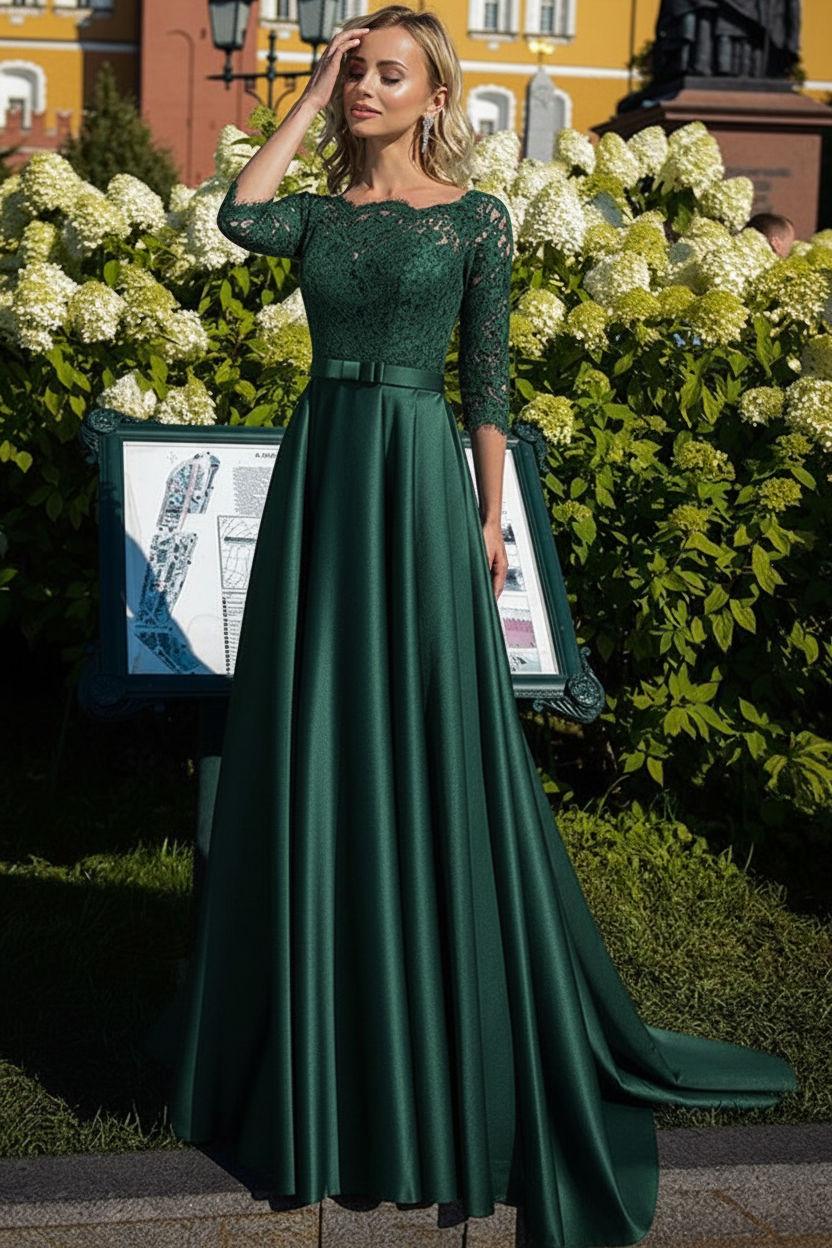A-Line/Princess Satin Mother of the Bride Dresses with Lace & Belt