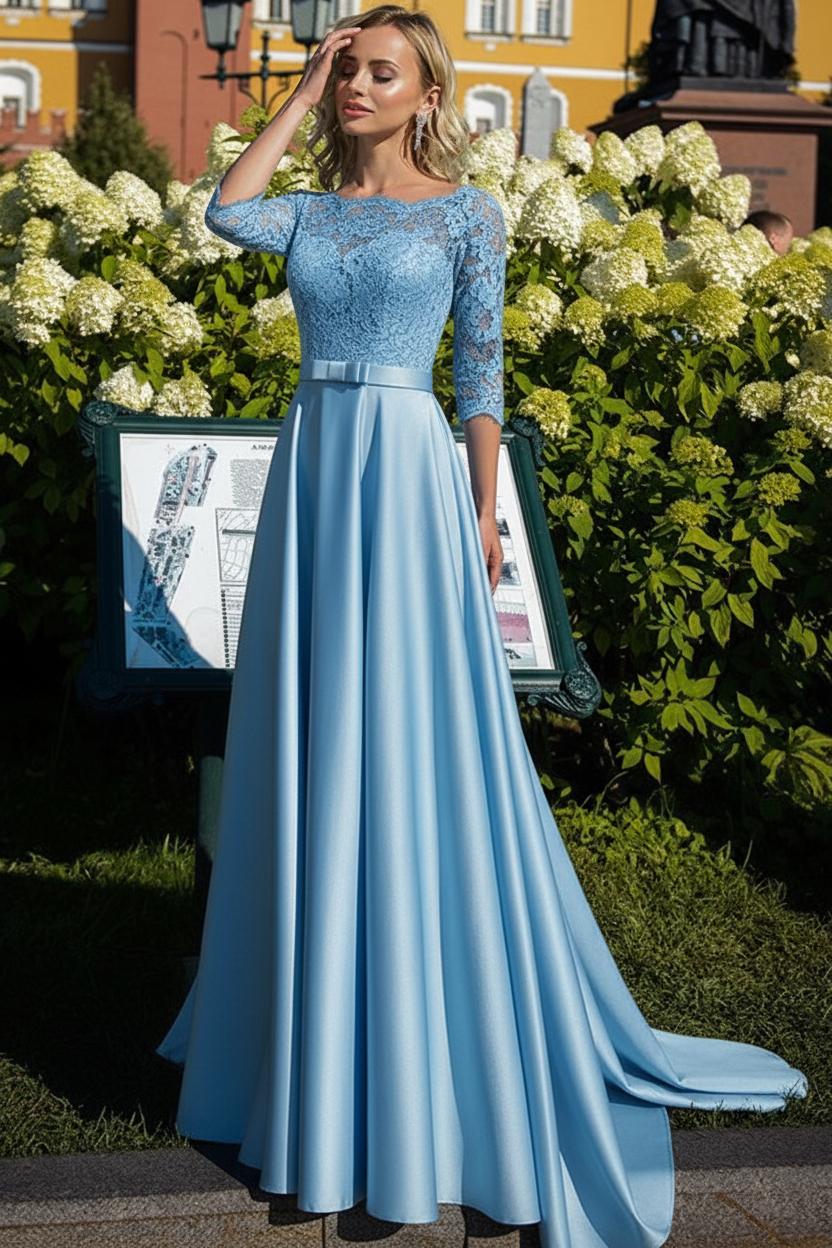 A-Line/Princess Satin Mother of the Bride Dresses with Lace & Belt