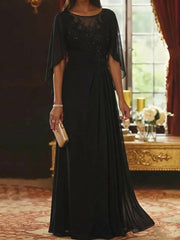 A-Line/Princess Scoop Chiffon Mother of the Bride Dresses Lace Half Sleeves Floor-Length