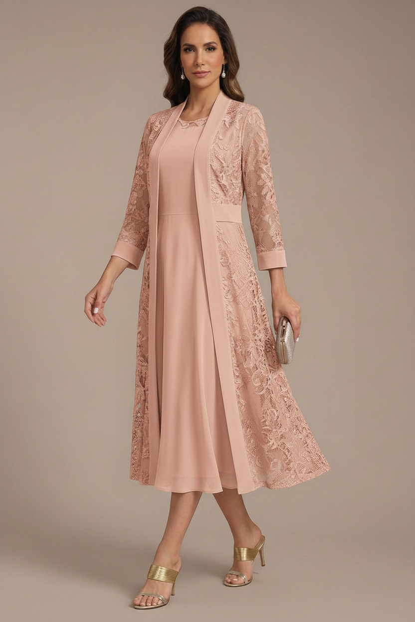 chiffon dress with lace jacket Cicinia Stormy Mother Of The Bride Dress With Jacket Short Chiffon Lace Sheath Knee Length