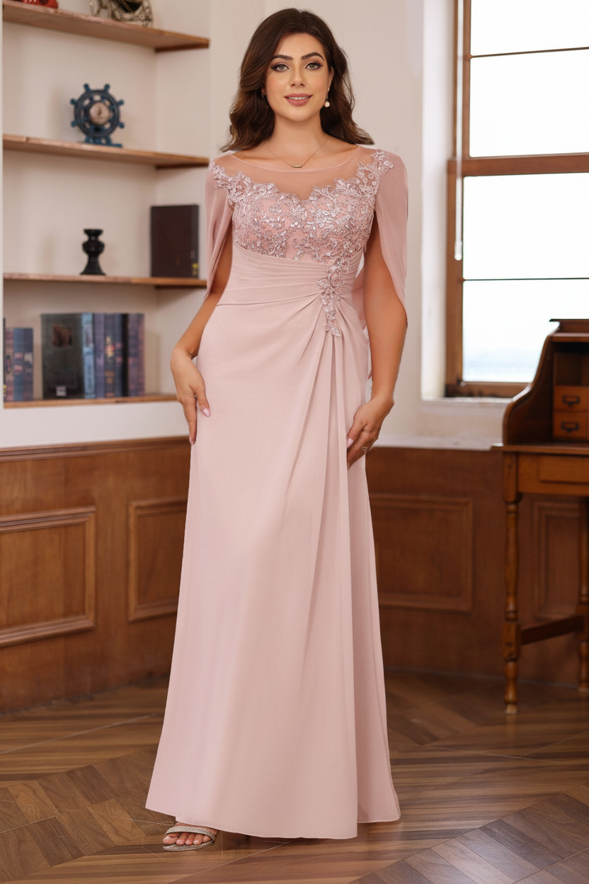 A-Line/Princess Scoop Floor-Length Plus Size Mother of the Bride Outfits with Pleated & Sequins
