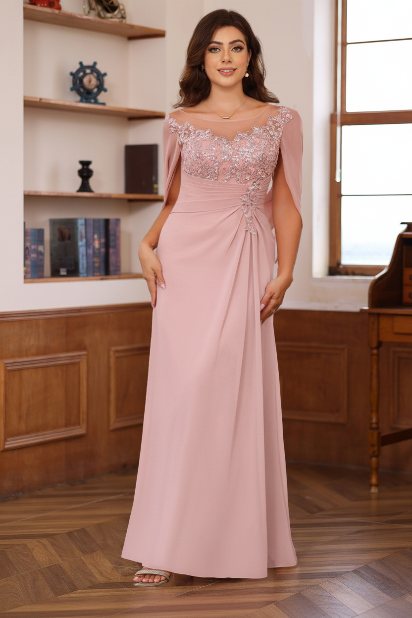 A-Line/Princess Scoop Floor-Length Plus Size Mother of the Bride Outfits with Pleated & Sequins