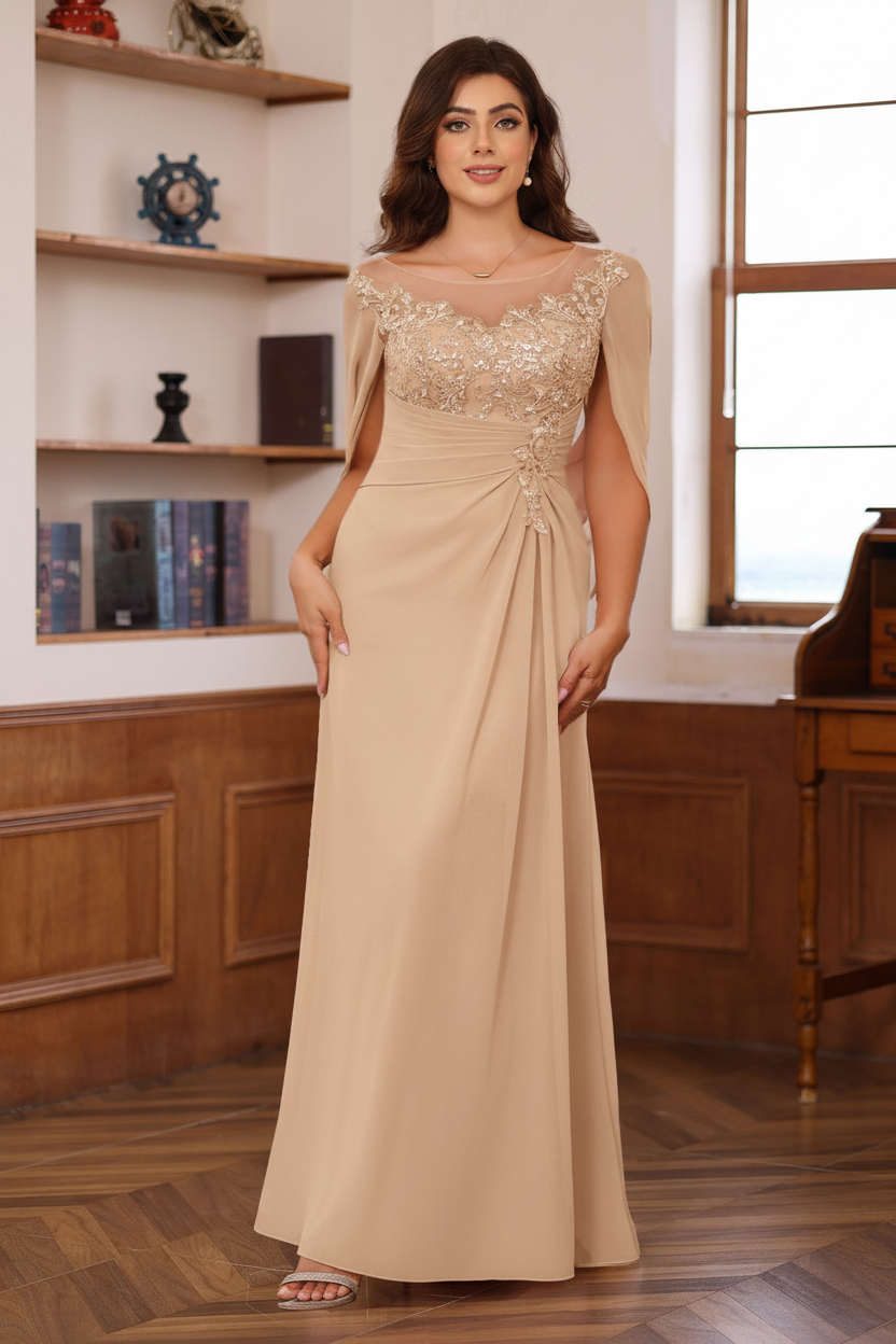 A-Line/Princess Scoop Floor-Length Plus Size Mother of the Bride Outfits with Pleated & Sequins