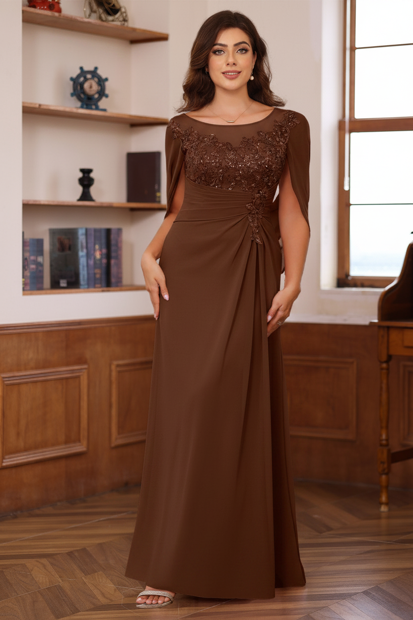 A-Line/Princess Scoop Floor-Length Plus Size Mother of the Bride Outfits with Pleated & Sequins