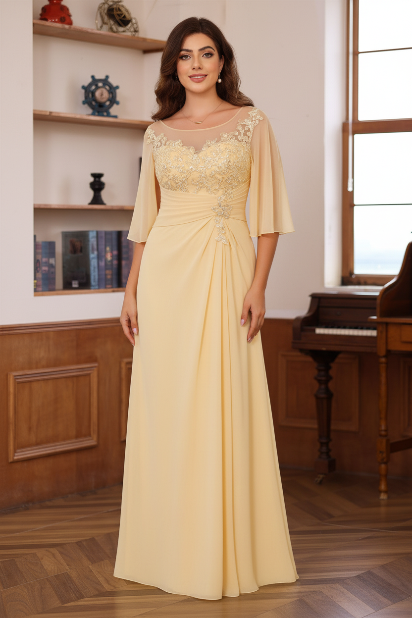A-Line/Princess Scoop Floor-Length Plus Size Mother of the Bride Outfits with Pleated & Sequins
