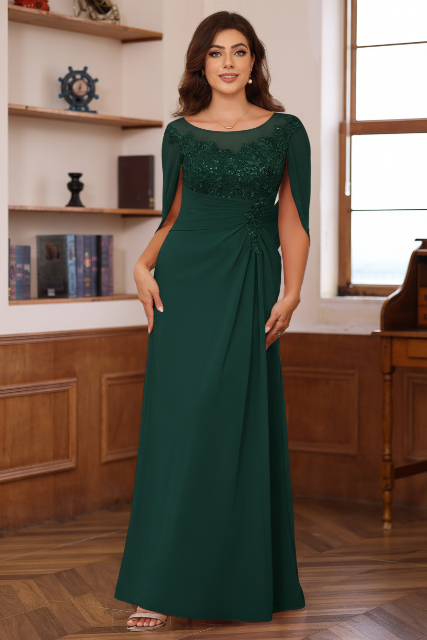 A-Line/Princess Scoop Floor-Length Plus Size Mother of the Bride Outfits with Pleated & Sequins