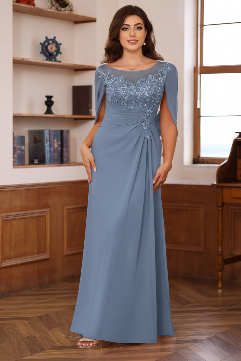 A-Line/Princess Scoop Floor-Length Plus Size Mother of the Bride Outfits with Pleated & Sequins