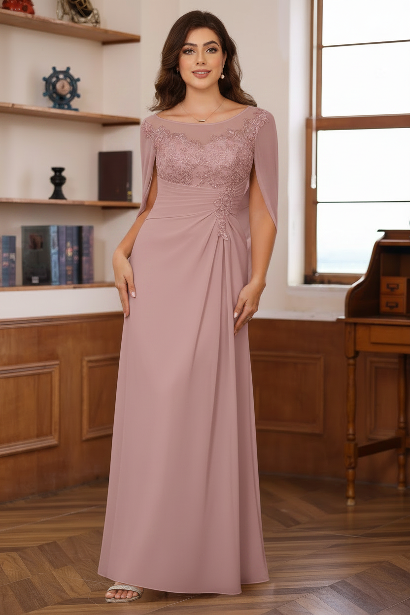 A-Line/Princess Scoop Floor-Length Plus Size Mother of the Bride Outfits with Pleated & Sequins