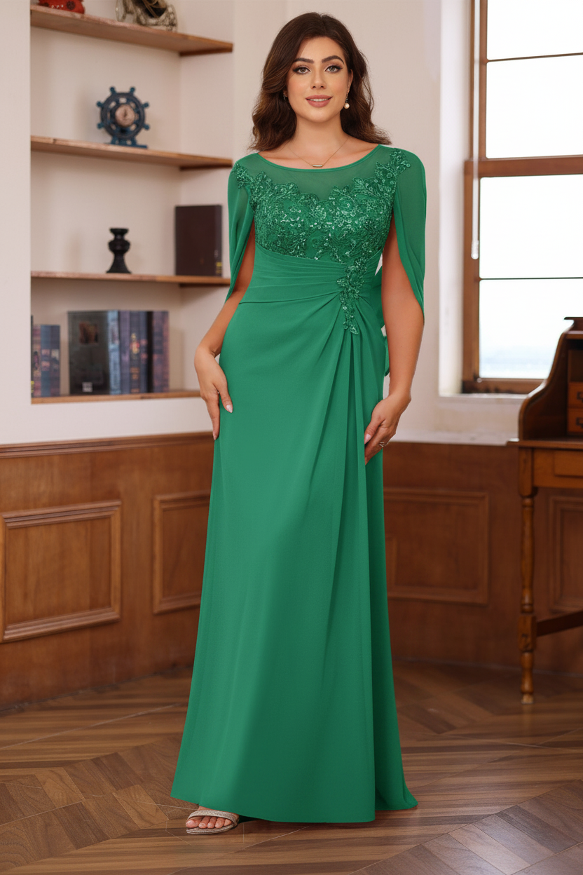 A-Line/Princess Scoop Floor-Length Plus Size Mother of the Bride Outfits with Pleated & Sequins