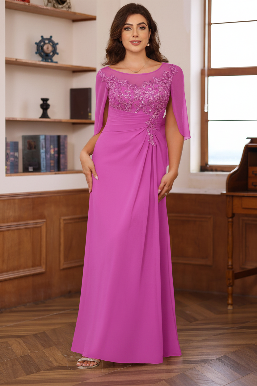 A-Line/Princess Scoop Floor-Length Plus Size Mother of the Bride Outfits with Pleated & Sequins