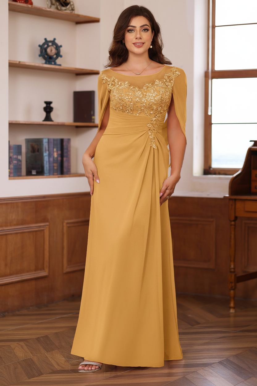 A-Line/Princess Scoop Floor-Length Plus Size Mother of the Bride Outfits with Pleated & Sequins