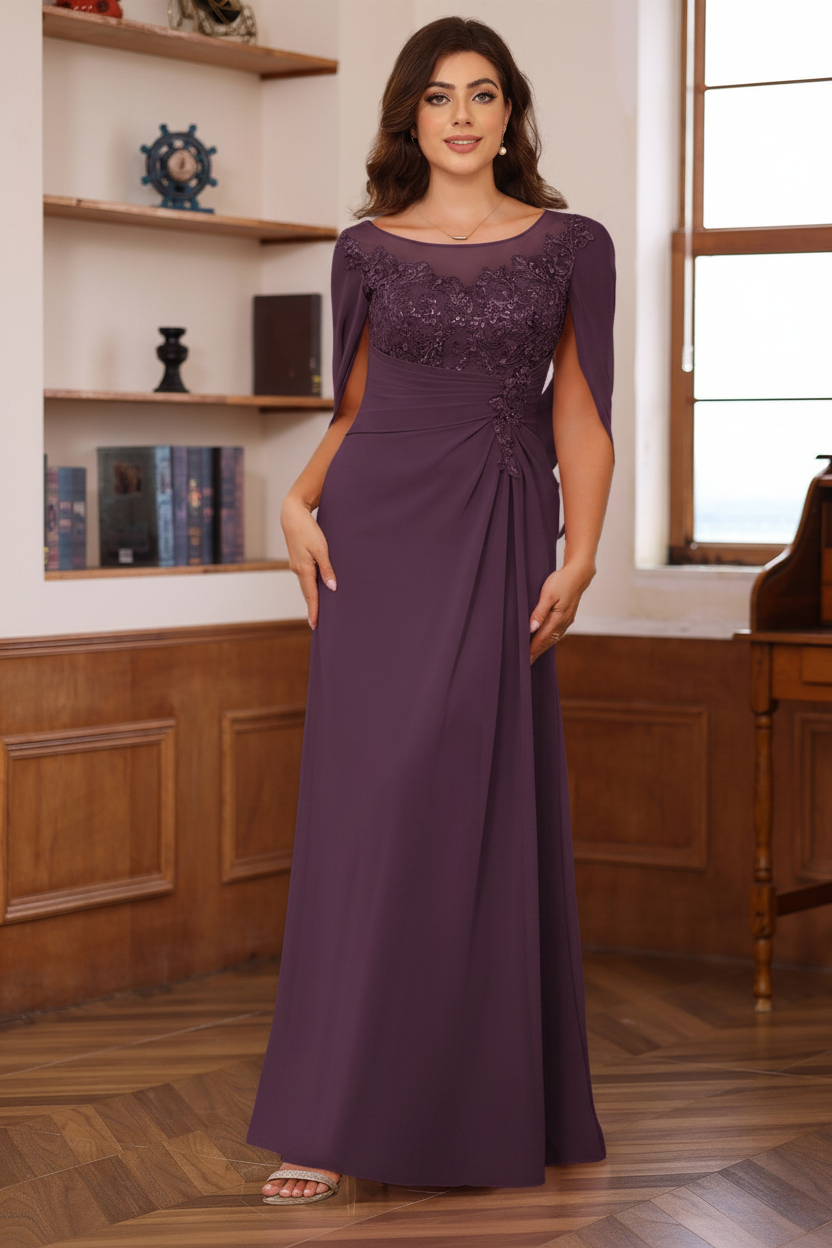 A-Line/Princess Scoop Floor-Length Plus Size Mother of the Bride Outfits with Pleated & Sequins
