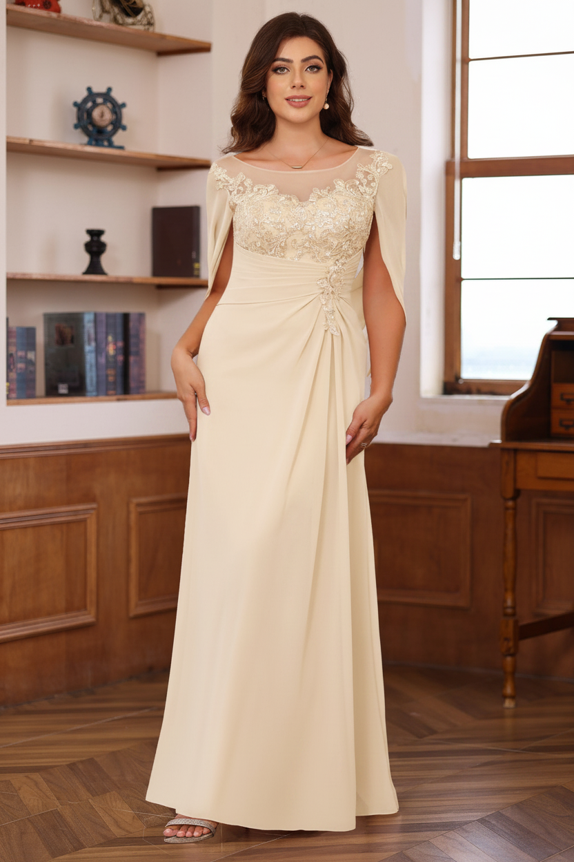 A-Line/Princess Scoop Floor-Length Plus Size Mother of the Bride Outfits with Pleated & Sequins