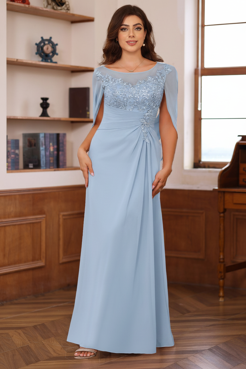 A-Line/Princess Scoop Floor-Length Plus Size Mother of the Bride Outfits with Pleated & Sequins