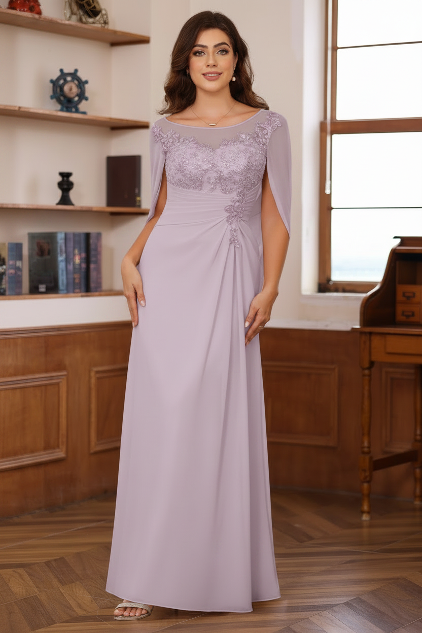 A-Line/Princess Scoop Floor-Length Plus Size Mother of the Bride Outfits with Pleated & Sequins