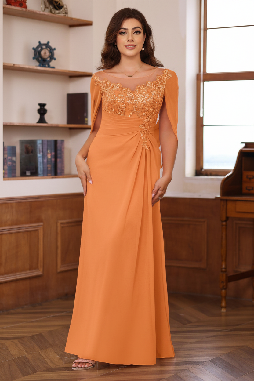 A-Line/Princess Scoop Floor-Length Plus Size Mother of the Bride Outfits with Pleated & Sequins