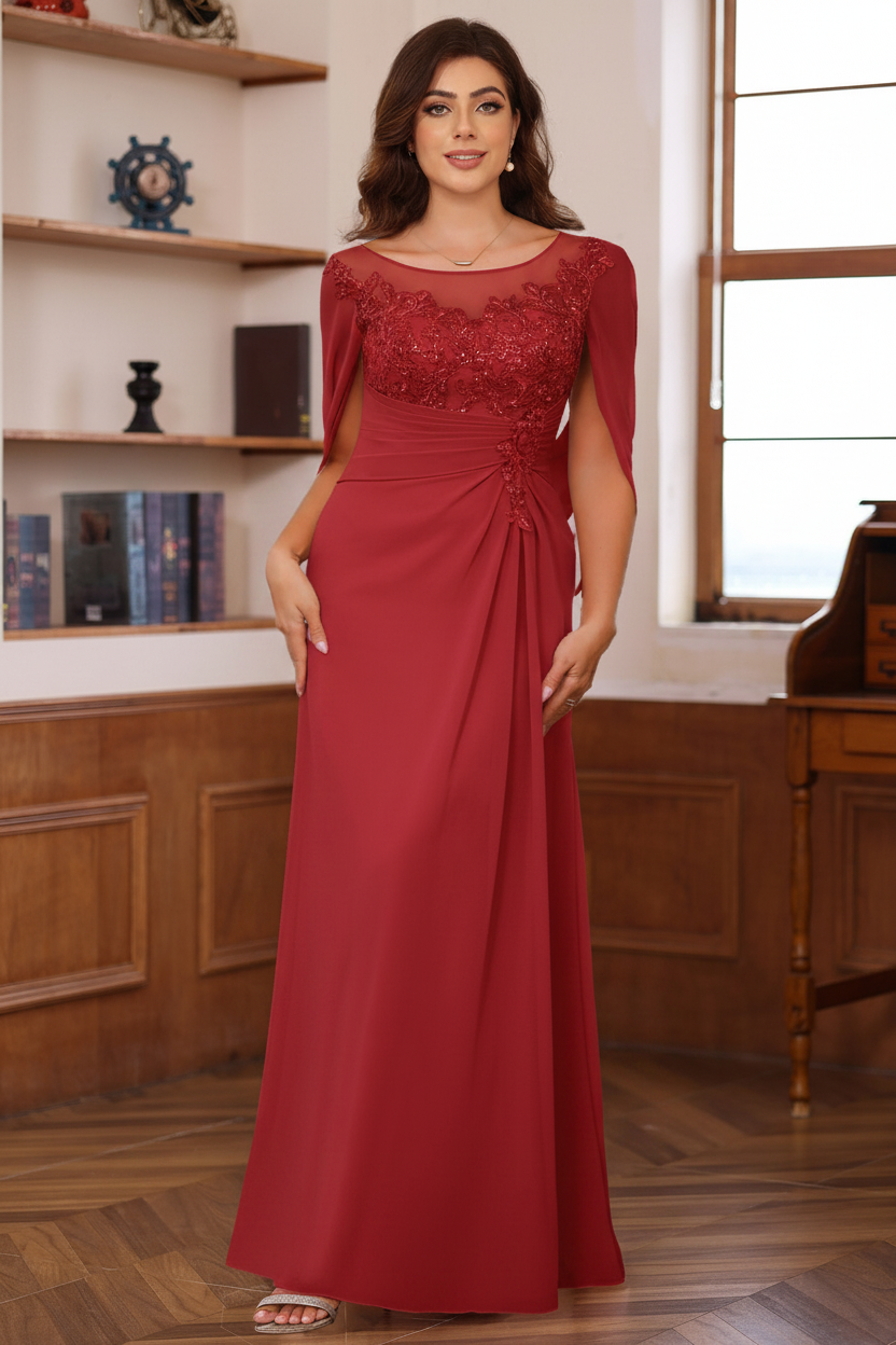 A-Line/Princess Scoop Floor-Length Plus Size Mother of the Bride Outfits with Pleated & Sequins