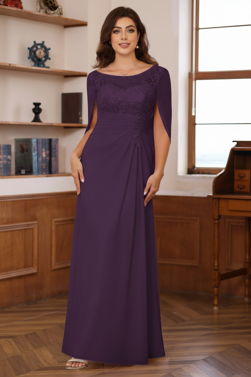A-Line/Princess Scoop Floor-Length Plus Size Mother of the Bride Outfits with Pleated & Sequins