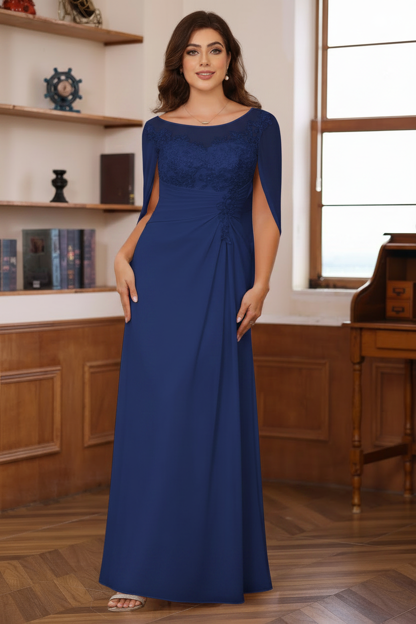 A-Line/Princess Scoop Floor-Length Plus Size Mother of the Bride Outfits with Pleated & Sequins