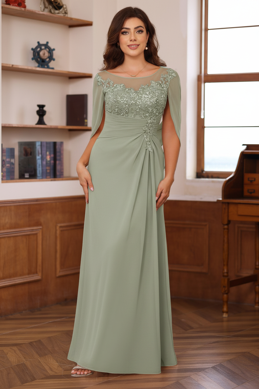 A-Line/Princess Scoop Floor-Length Plus Size Mother of the Bride Outfits with Pleated & Sequins