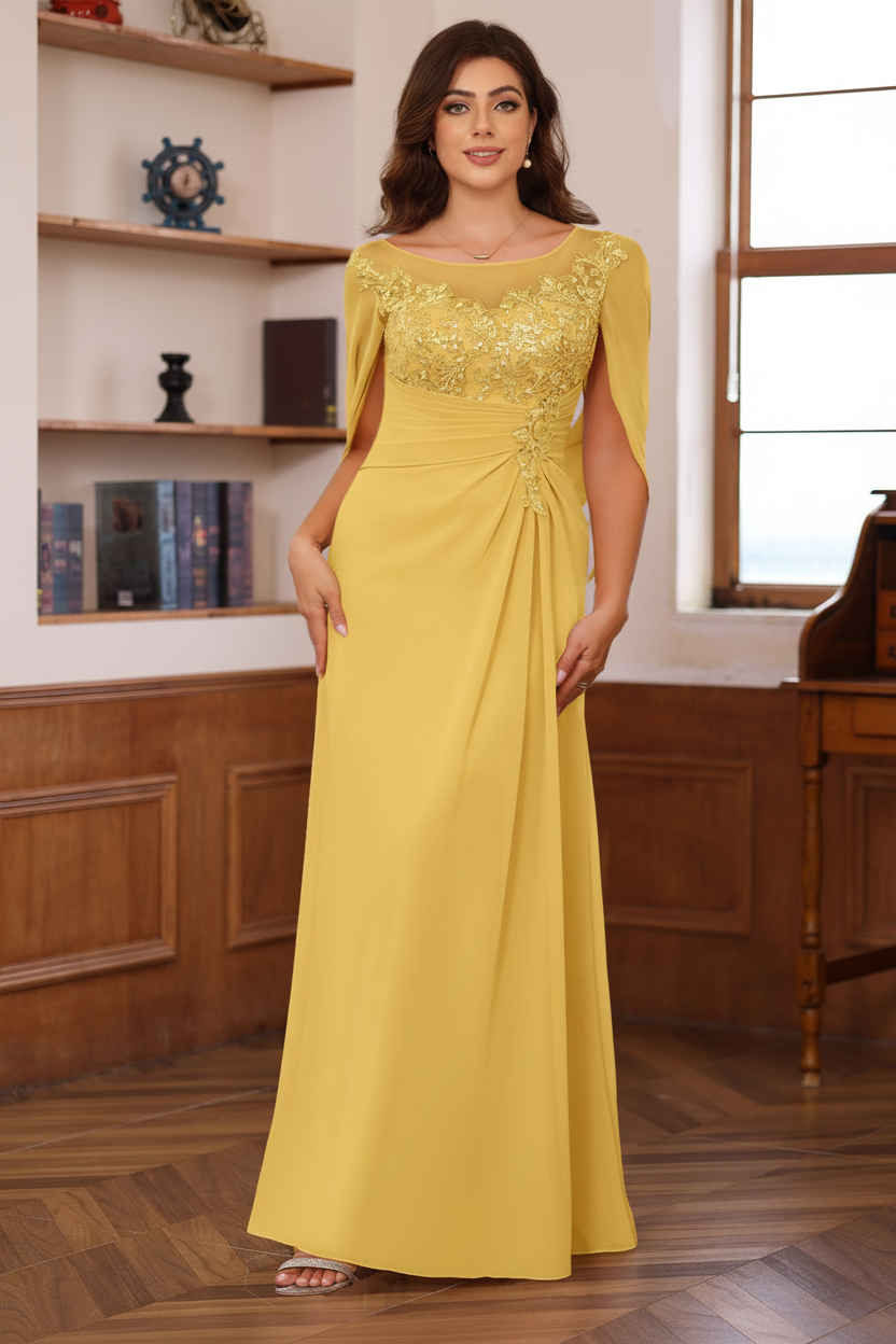 A-Line/Princess Scoop Floor-Length Plus Size Mother of the Bride Outfits with Pleated & Sequins