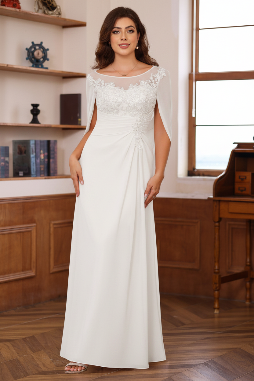A-Line/Princess Scoop Floor-Length Plus Size Mother of the Bride Outfits with Pleated & Sequins