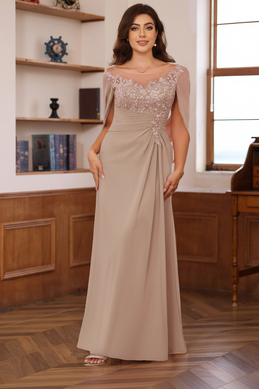 A-Line/Princess Scoop Floor-Length Plus Size Mother of the Bride Outfits with Pleated & Sequins