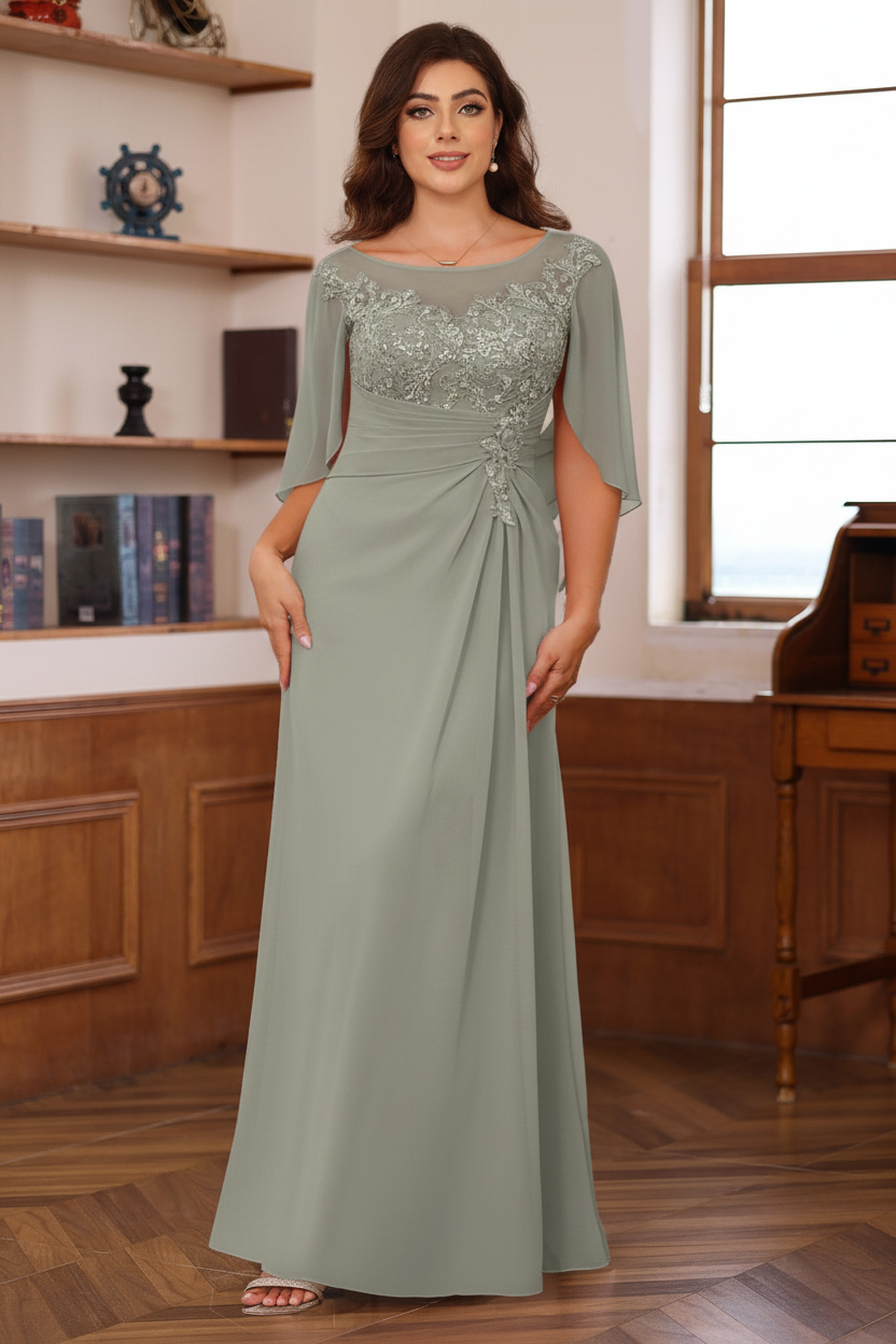 A-Line/Princess Scoop Floor-Length Plus Size Mother of the Bride Outfits with Pleated & Sequins