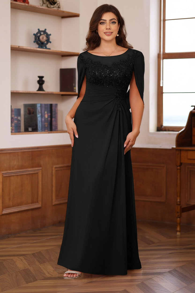 A-Line/Princess Scoop Floor-Length Plus Size Mother of the Bride Outfits with Pleated & Sequins