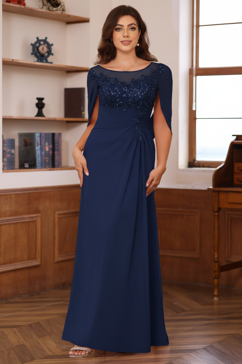 A-Line/Princess Scoop Floor-Length Plus Size Mother of the Bride Outfits with Pleated & Sequins