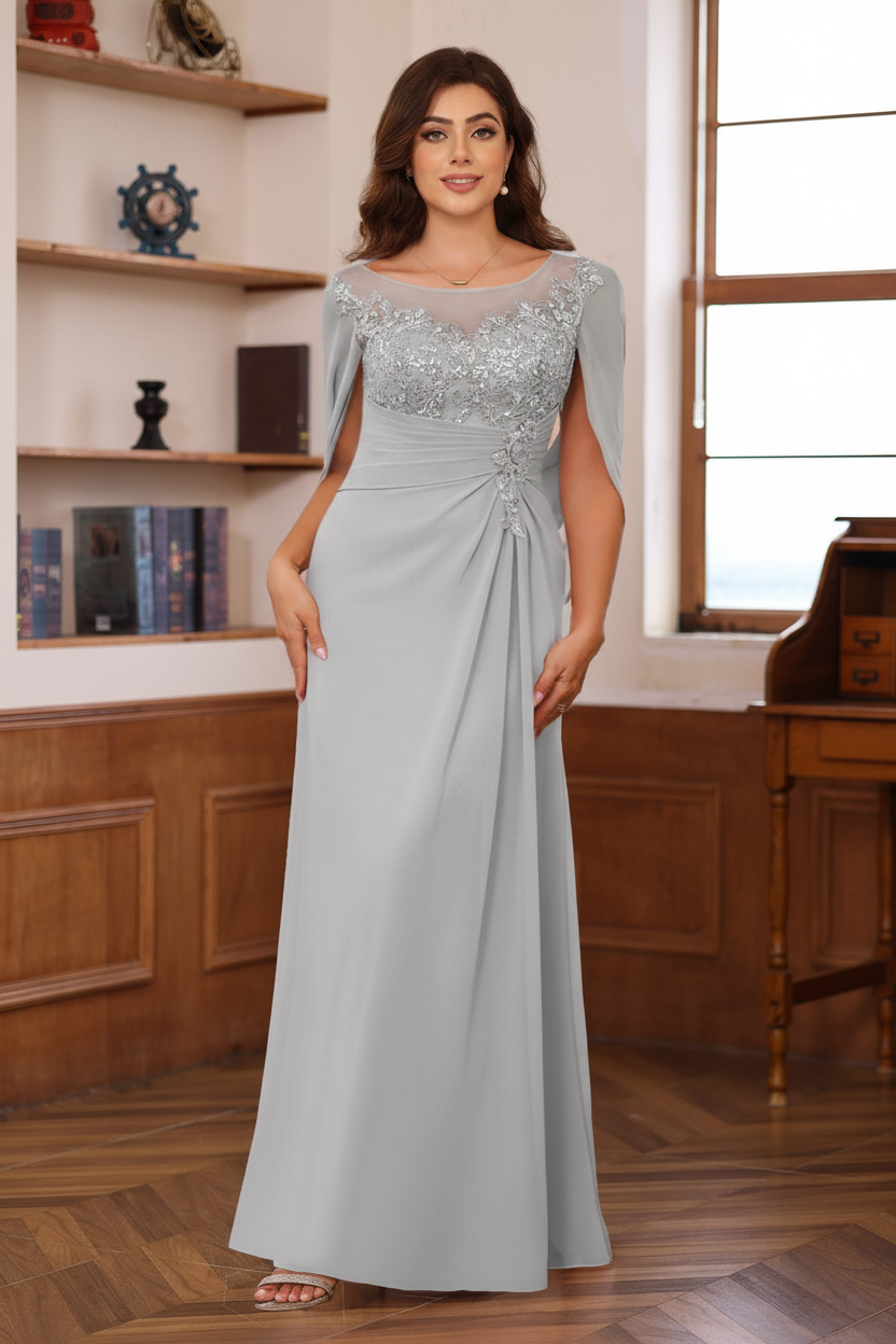 A-Line/Princess Scoop Floor-Length Plus Size Mother of the Bride Outfits with Pleated & Sequins