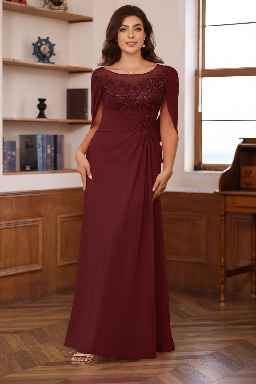 A-Line/Princess Scoop Floor-Length Plus Size Mother of the Bride Outfits with Pleated & Sequins