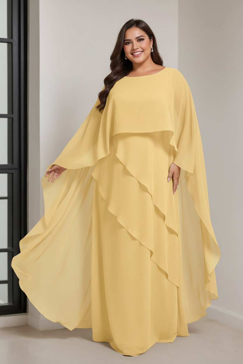A-Line/Princess Scoop Half Sleeves Floor-Length Plus Size Mother of the Bride Dresses