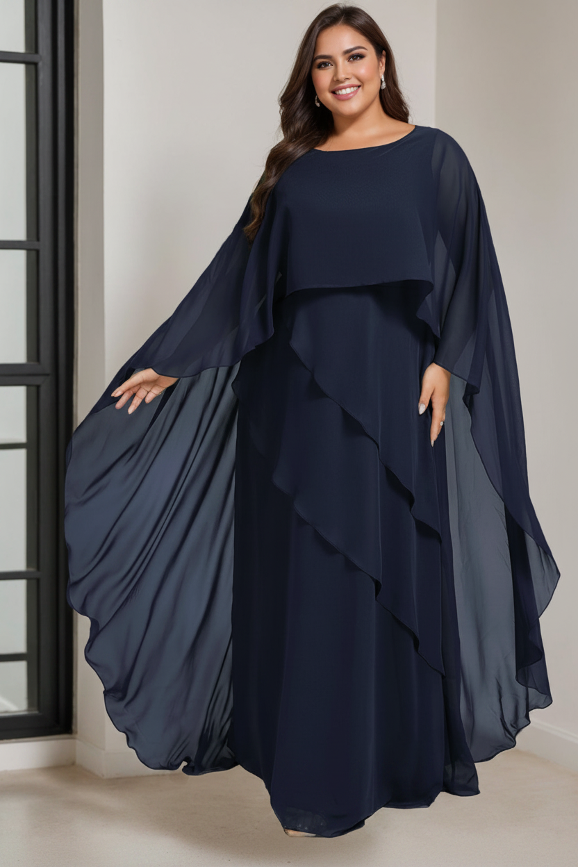 A-Line/Princess Scoop Half Sleeves Floor-Length Plus Size Mother of the Bride Dresses