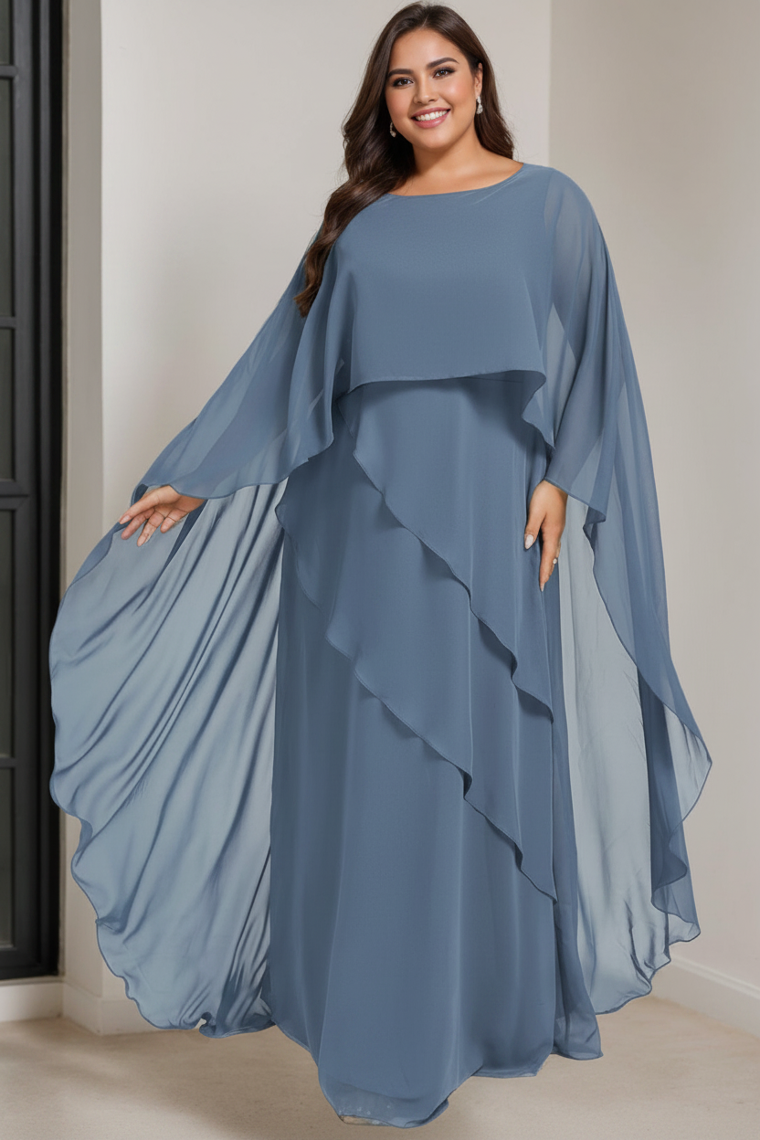 A-Line/Princess Scoop Half Sleeves Floor-Length Plus Size Mother of the Bride Dresses