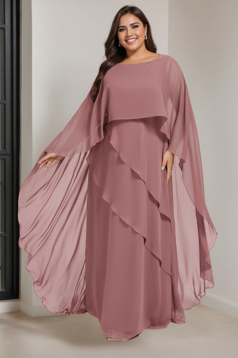 A-Line/Princess Scoop Half Sleeves Floor-Length Plus Size Mother of the Bride Dresses
