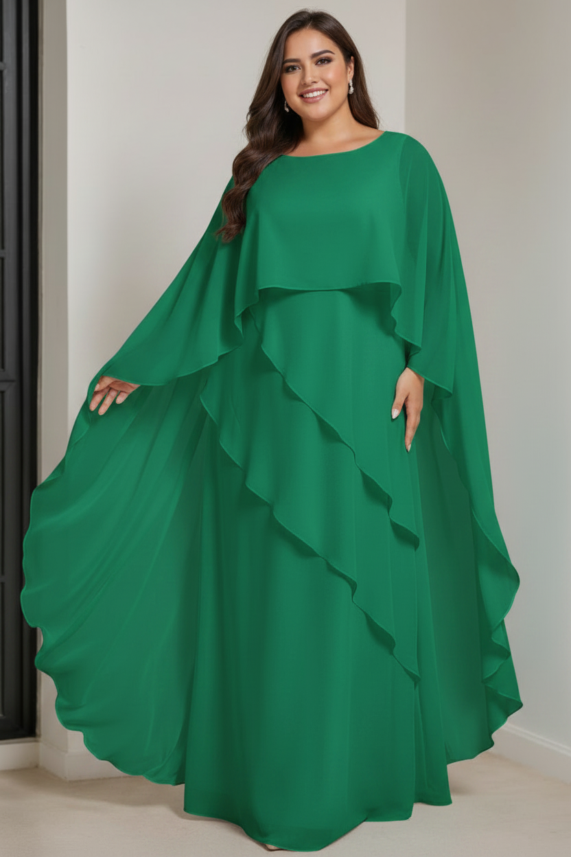 A-Line/Princess Scoop Half Sleeves Floor-Length Plus Size Mother of the Bride Dresses