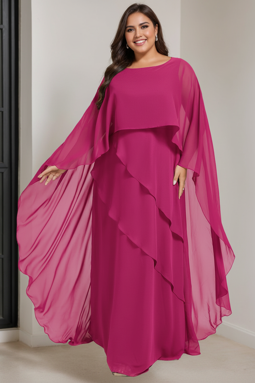 A-Line/Princess Scoop Half Sleeves Floor-Length Plus Size Mother of the Bride Dresses