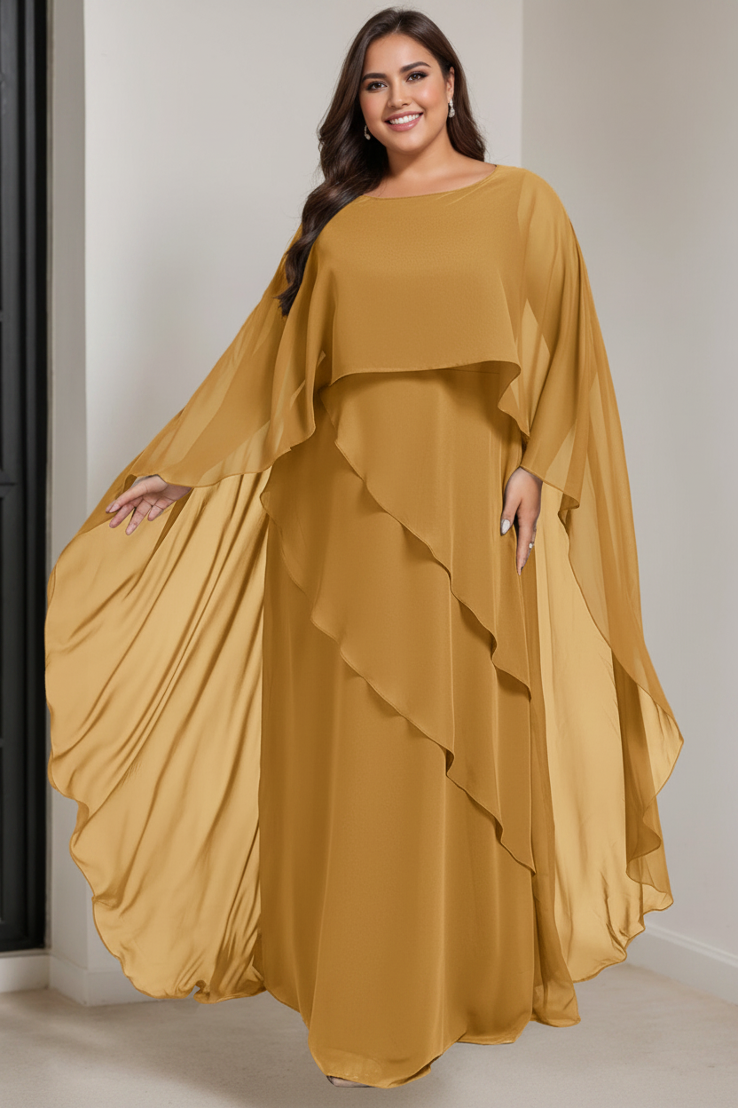 A-Line/Princess Scoop Half Sleeves Floor-Length Plus Size Mother of the Bride Dresses