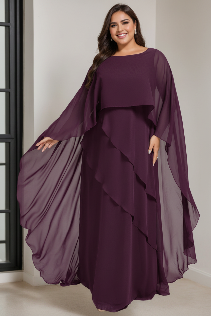 A-Line/Princess Scoop Half Sleeves Floor-Length Plus Size Mother of the Bride Dresses