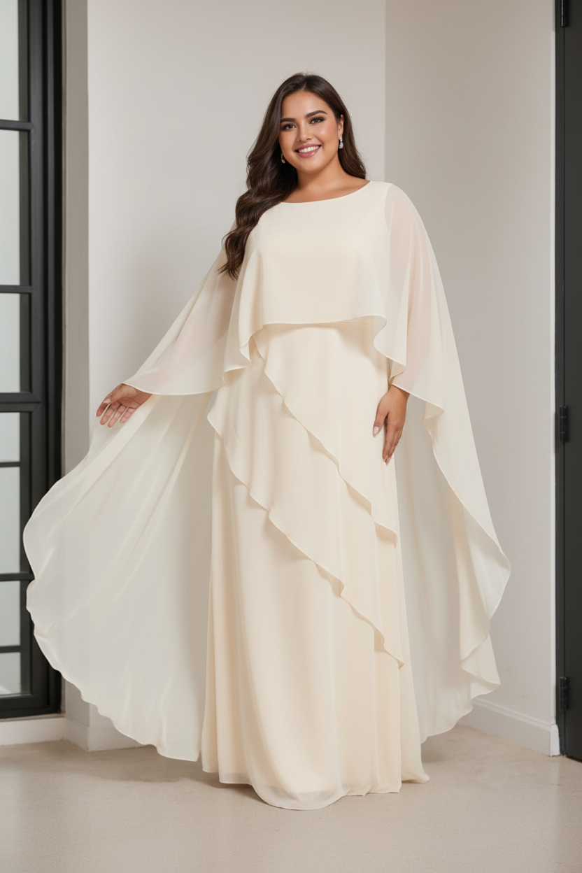 A-Line/Princess Scoop Half Sleeves Floor-Length Plus Size Mother of the Bride Dresses