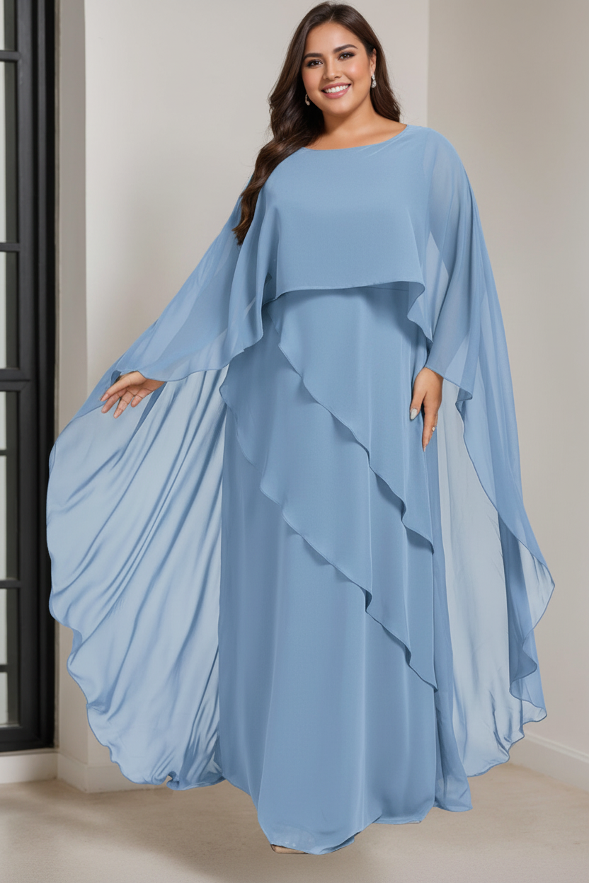 A-Line/Princess Scoop Half Sleeves Floor-Length Plus Size Mother of the Bride Dresses