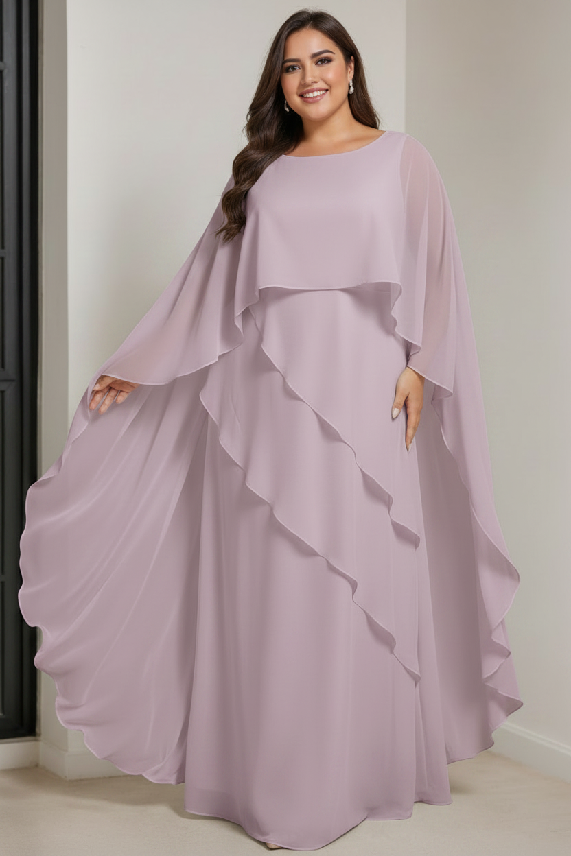 A-Line/Princess Scoop Half Sleeves Floor-Length Plus Size Mother of the Bride Dresses