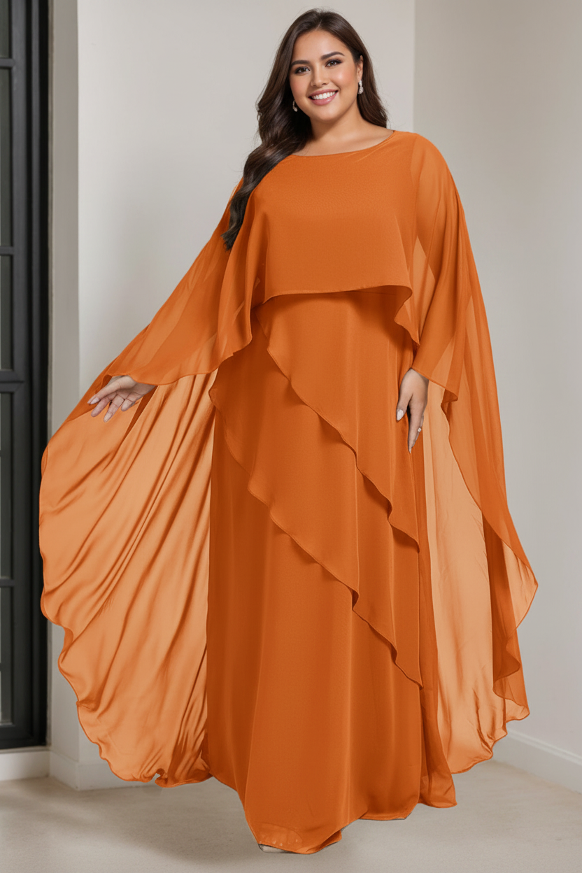 A-Line/Princess Scoop Half Sleeves Floor-Length Plus Size Mother of the Bride Dresses