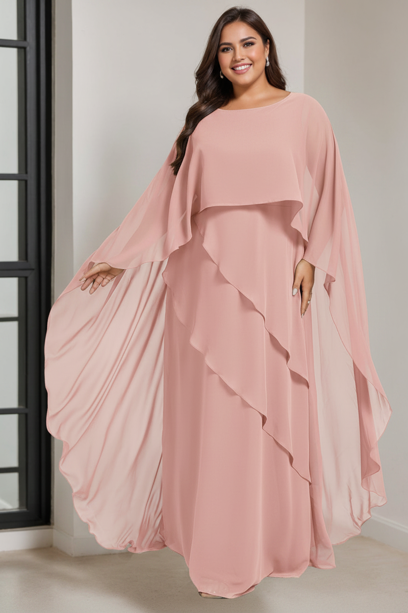 A-Line/Princess Scoop Half Sleeves Floor-Length Plus Size Mother of the Bride Dresses