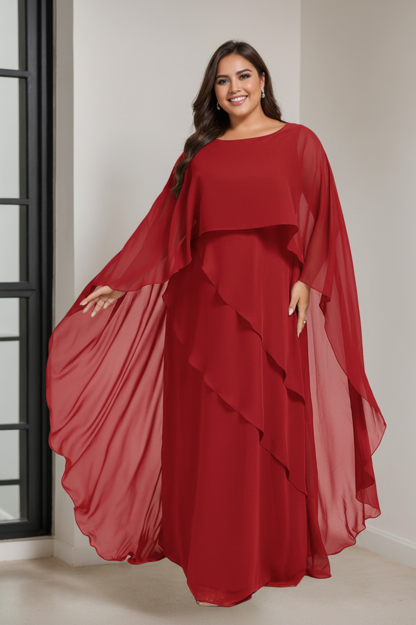 A-Line/Princess Scoop Half Sleeves Floor-Length Plus Size Mother of the Bride Dresses