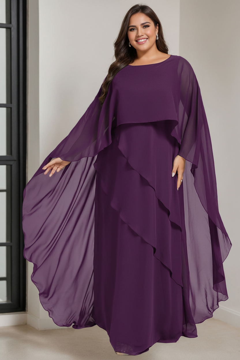 A-Line/Princess Scoop Half Sleeves Floor-Length Plus Size Mother of the Bride Dresses