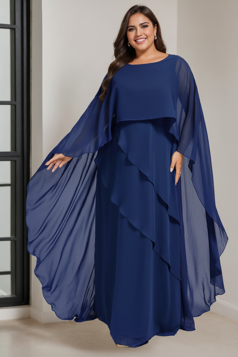 A-Line/Princess Scoop Half Sleeves Floor-Length Plus Size Mother of the Bride Dresses