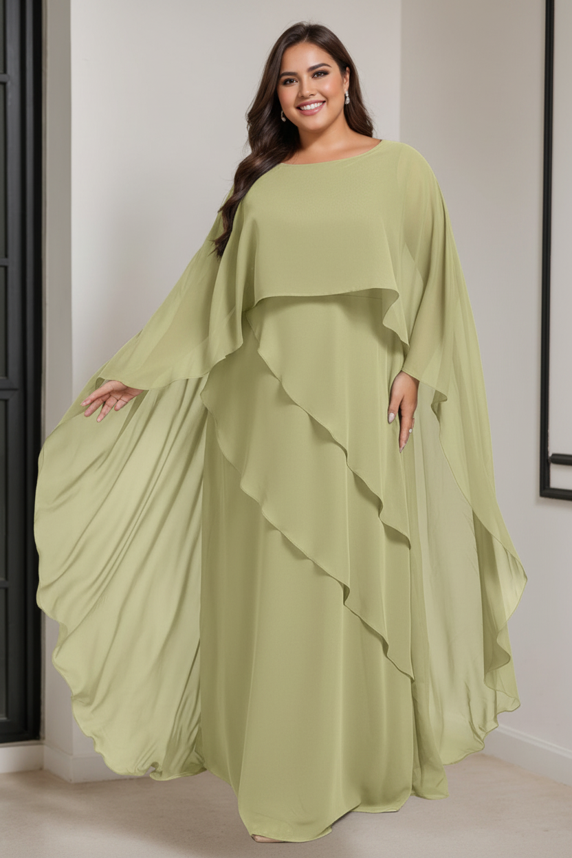 A-Line/Princess Scoop Half Sleeves Floor-Length Plus Size Mother of the Bride Dresses