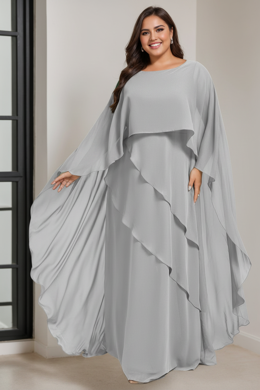 A-Line/Princess Scoop Half Sleeves Floor-Length Plus Size Mother of the Bride Dresses